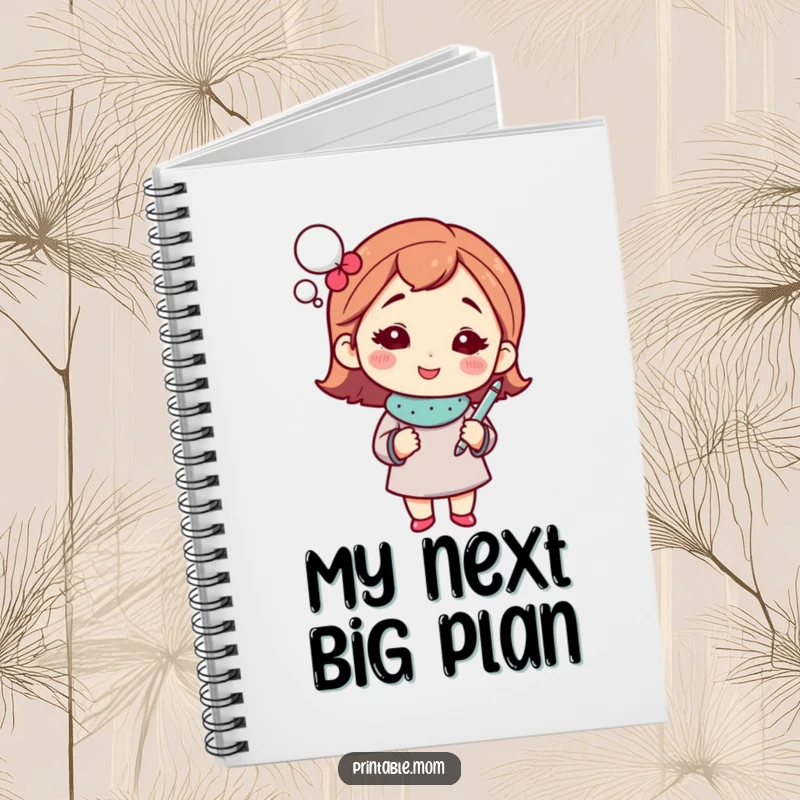 Funny mom notebook with a sparkling thought bubble and pen, designed for capturing brilliant ideas.