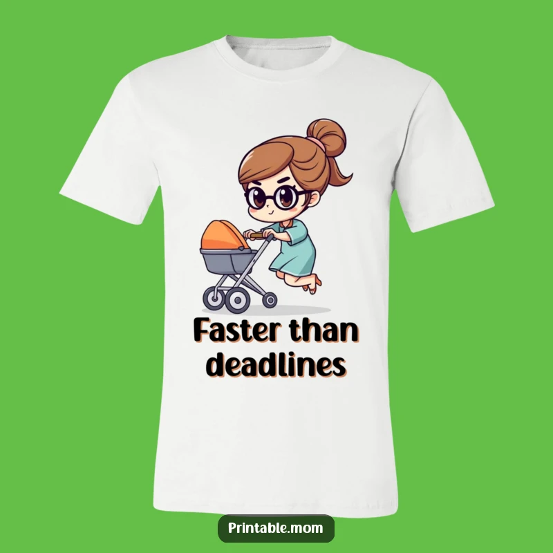 Funny Mom Stroller Race Character T-Shirt: Wear Your Determined Mom Spirit