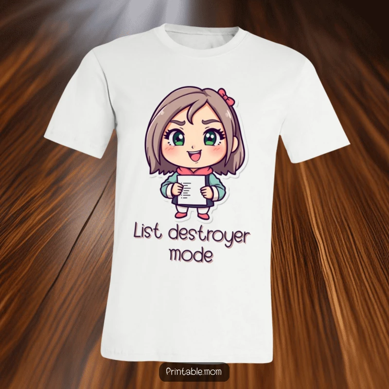 Funny Mom Conqueror T-Shirt featuring a determined mom character ready to tackle a to-do list, symbolizing efficiency and humor.