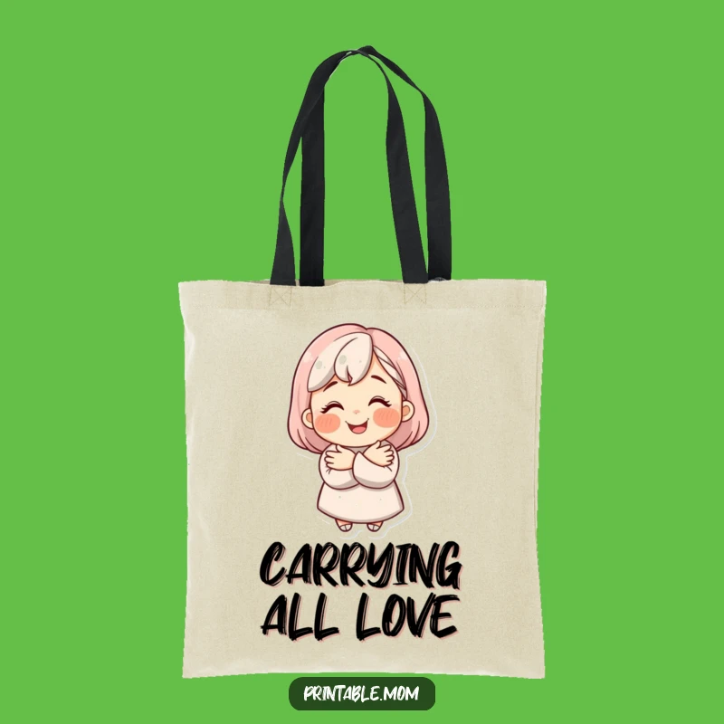 Funny Mom Tote Bag - Beaming Smile Hugging Mom Carry-All Gift